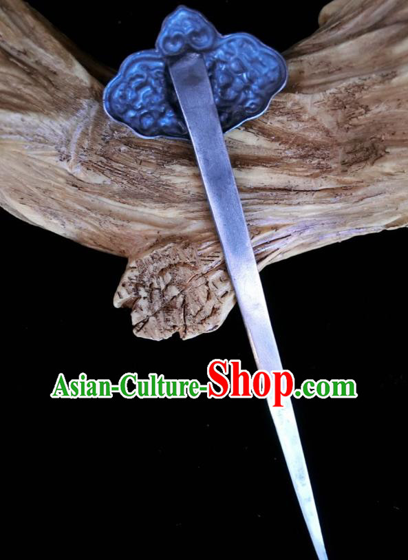 China Traditional Hair Accessories Classical Silver Carving Bat Hairpin Handmade Blueing Hair Stick