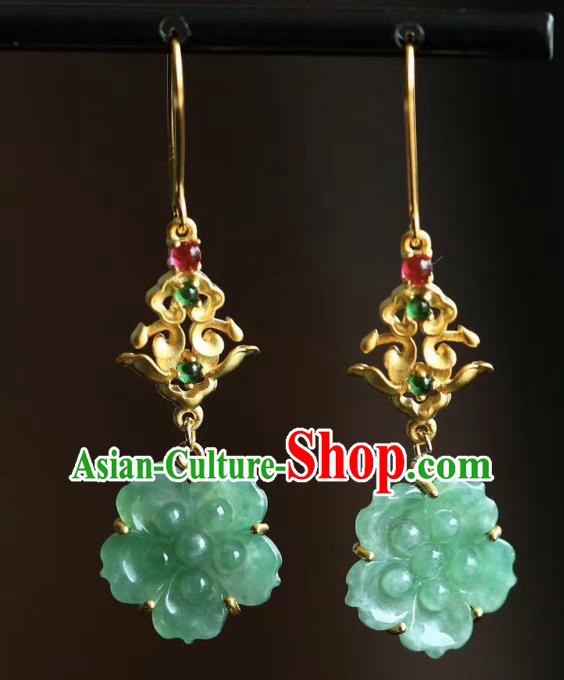 China Traditional Golden Ear Accessories Classical Cheongsam Jade Plum Blossom Earrings