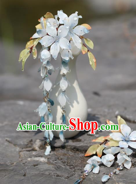 China Hanfu Tassel Hair Stick Classical Hair Accessories Traditional Ming Dynasty Princess Blue Flowers Hairpin