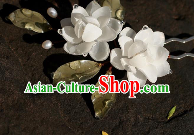 China Traditional Ming Dynasty Princess Hairpin Classical Hair Accessories Hanfu White Jasmine Flowers Hair Stick