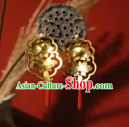 Handmade Chinese Cheongsam Agate Ear Accessories Traditional Culture Jewelry Blue Peony Earrings