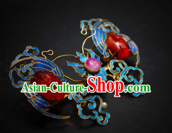 China Handmade Blueing Cranes Brooch Traditional Cheongsam Breastpin Jewelry Agate Accessories