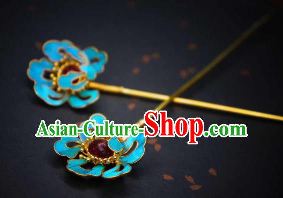 Chinese Handmade Ruby Hairpin Ancient Qing Dynasty Empress Hair Stick Traditional Hair Jewelry