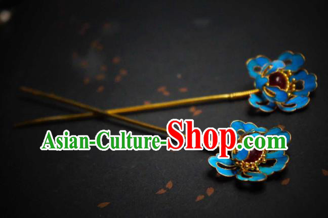 Chinese Handmade Ruby Hairpin Ancient Qing Dynasty Empress Hair Stick Traditional Hair Jewelry