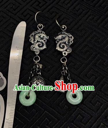 China Traditional Silver Dragon Ear Accessories National Cheongsam Jade Peace Buckle Earrings Jewelry