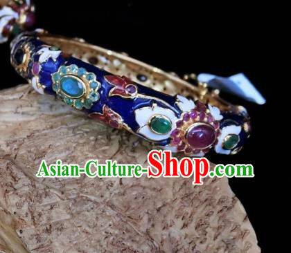 Handmade Chinese Gems Bangle Wristlet Accessories National Enamel Royalblue Bracelet