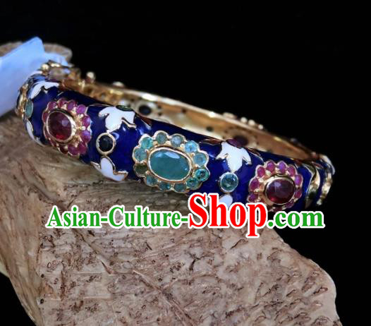 Handmade Chinese Gems Bangle Wristlet Accessories National Enamel Royalblue Bracelet