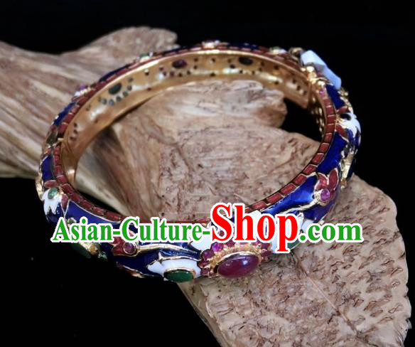 Handmade Chinese Gems Bangle Wristlet Accessories National Enamel Royalblue Bracelet