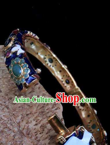 Handmade Chinese Gems Bangle Wristlet Accessories National Enamel Royalblue Bracelet