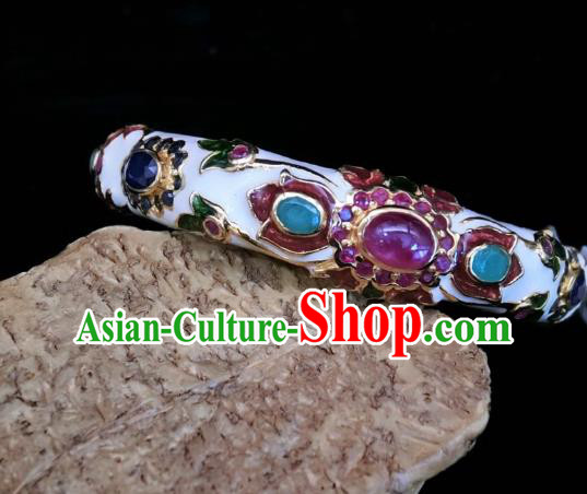 Handmade Chinese National Enamel White Bracelet Gems Bangle Wristlet Accessories