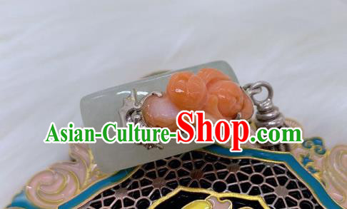 Chinese Handmade Hetian Jade Ring National Agate Jewelry Silver Tassel Circlet