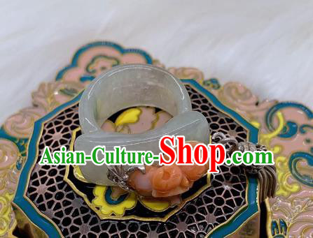 Chinese Handmade Hetian Jade Ring National Agate Jewelry Silver Tassel Circlet