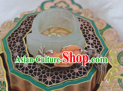 Chinese Handmade Hetian Jade Ring National Agate Jewelry Silver Tassel Circlet
