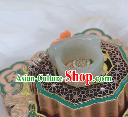 Chinese Handmade Hetian Jade Ring National Agate Jewelry Silver Tassel Circlet