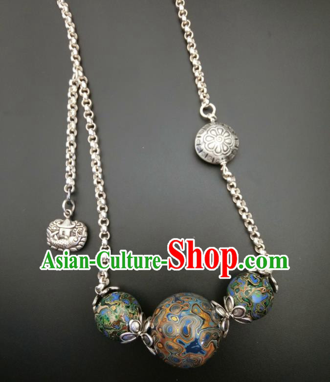 Handmade Chinese National Silver Necklace Traditional Lacquerware Necklet Accessories