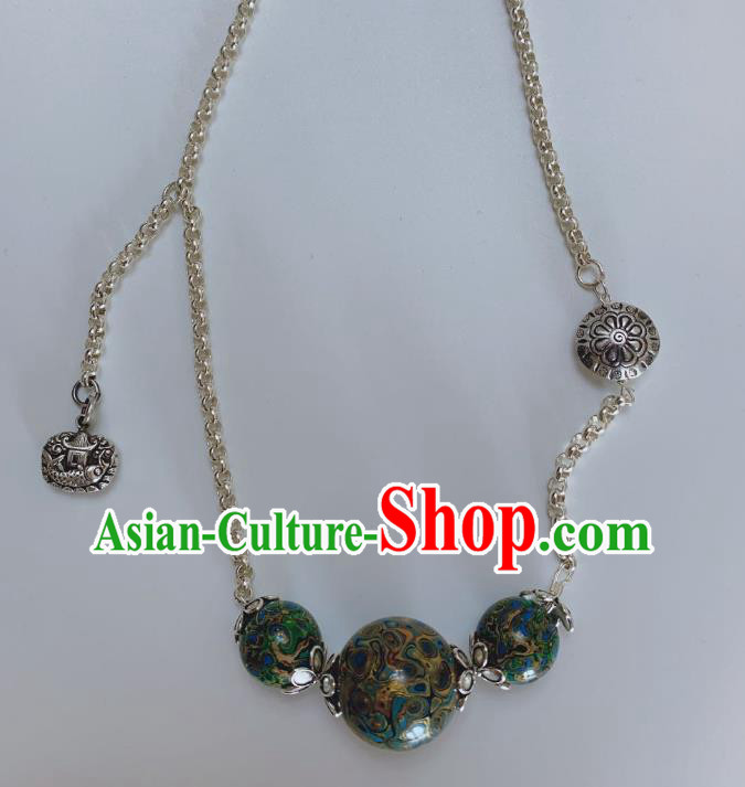 Handmade Chinese National Silver Necklace Traditional Lacquerware Necklet Accessories