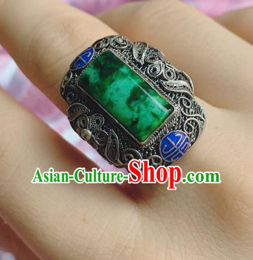 Chinese Handmade Blueing Silver Ring National Jewelry Jadeite Circlet