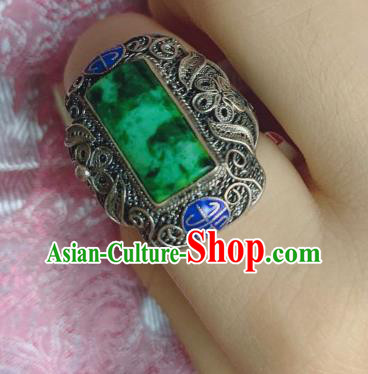 Chinese Handmade Blueing Silver Ring National Jewelry Jadeite Circlet