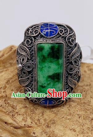 Chinese Handmade Blueing Silver Ring National Jewelry Jadeite Circlet