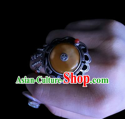 Chinese Handmade Silver Tassel Finger Ring National Jewelry Beeswax Circlet