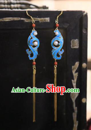 Handmade Chinese Golden Long Tassel Ear Accessories Traditional Culture Jewelry Cheongsam Earrings