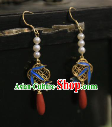 Handmade Chinese Agate Ear Accessories Traditional Culture Jewelry Cheongsam Blueing Bamboo Leaf Earrings