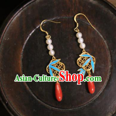 Handmade Chinese Agate Ear Accessories Traditional Culture Jewelry Cheongsam Blueing Bamboo Leaf Earrings