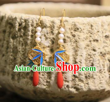 Handmade Chinese Agate Ear Accessories Traditional Culture Jewelry Cheongsam Blueing Bamboo Leaf Earrings
