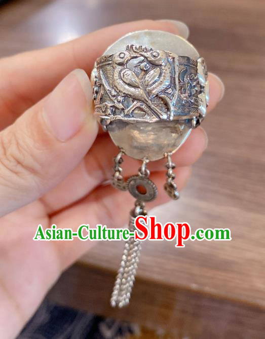 Chinese National Jewelry Beeswax Circlet Handmade Silver Tassel Finger Ring
