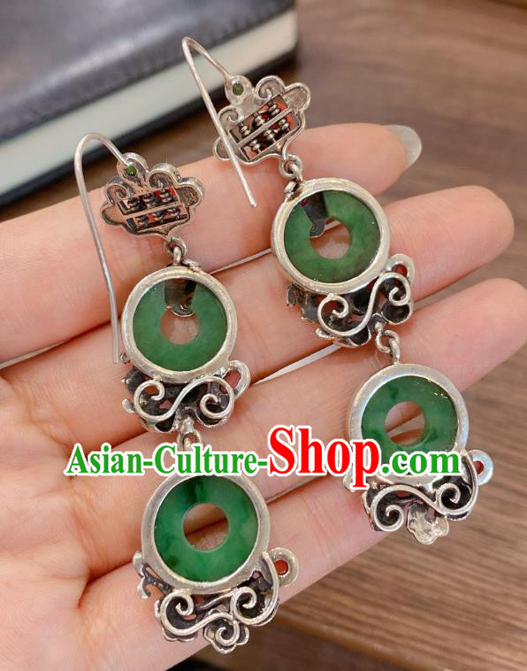 China Classical Agate Rose Earrings Traditional Handmade Jadeite Peace Buckle Ear Accessories