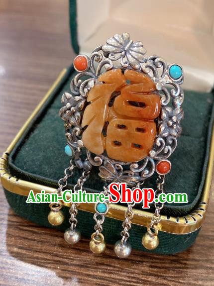 Chinese Handmade National Silver Circlet Wedding Jewelry Jadeite Finger Ring
