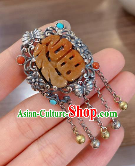 Chinese Handmade National Silver Circlet Wedding Jewelry Jadeite Finger Ring