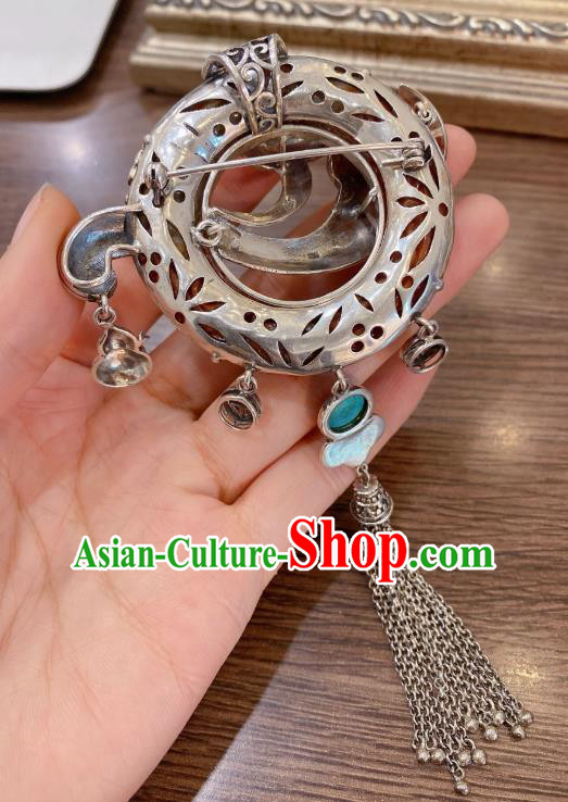 Handmade Chinese Traditional Silver Tassel Necklace Accessories National Jade Carving Necklet Pendant