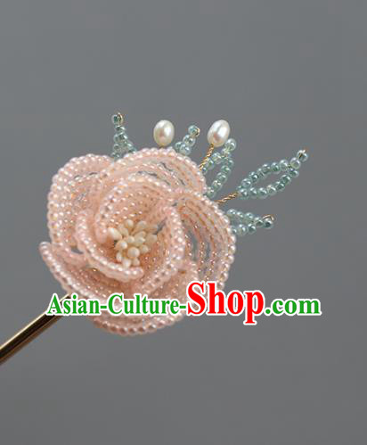 China Classical Beads Rose Hair Stick Hair Accessories Traditional Qing Dynasty Court Hairpin