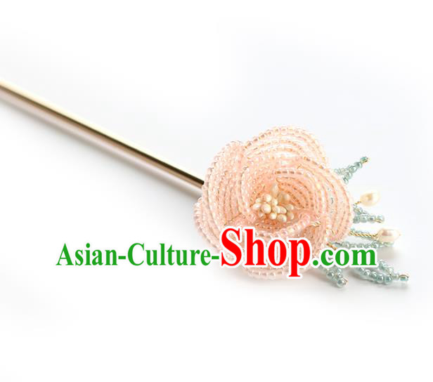 China Classical Beads Rose Hair Stick Hair Accessories Traditional Qing Dynasty Court Hairpin