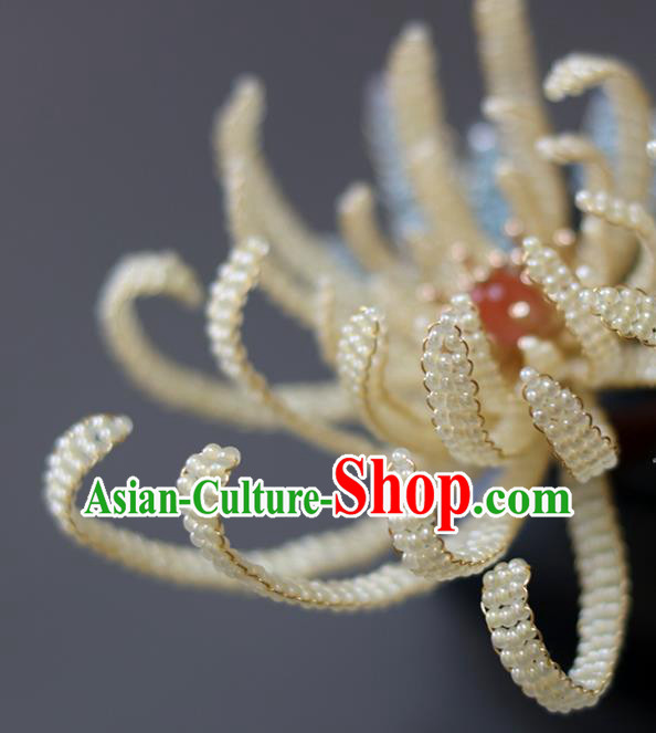 China Traditional Qing Dynasty Empress Hairpin Classical Beads Chrysanthemum Hair Stick Hair Accessories
