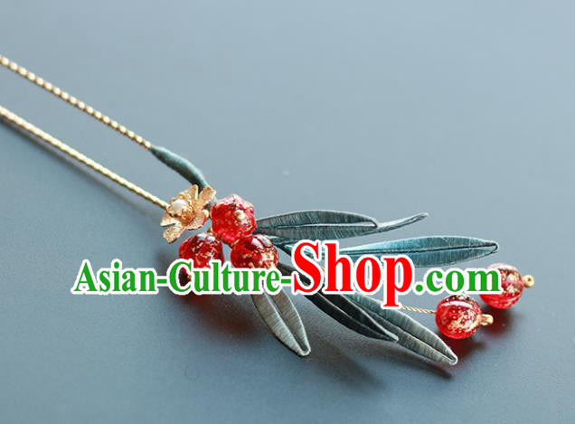 China Traditional Song Dynasty Young Lady Hairpin Classical Red Berry Hair Stick