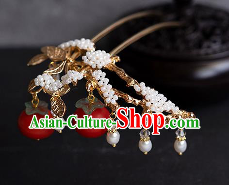 China Handmade New Year Hairpin Traditional Ming Dynasty Princess Red Persimmon Hair Stick