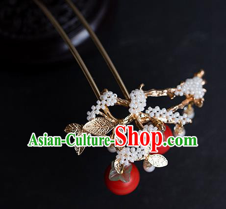 China Handmade New Year Hairpin Traditional Ming Dynasty Princess Red Persimmon Hair Stick