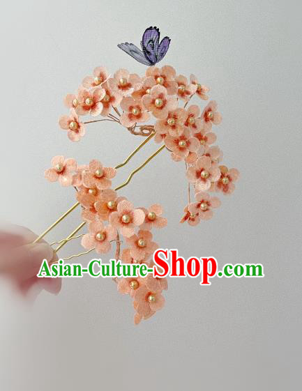 China Traditional Ming Dynasty Velvet Flowers Hair Stick Handmade Plum Blossom Hairpin