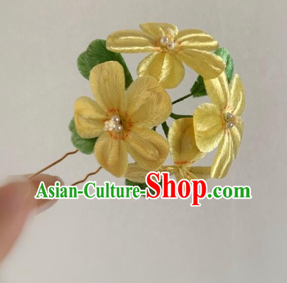China Classical Yellow Velvet Flowers Hairpin Traditional Qing Dynasty Palace Hair Stick