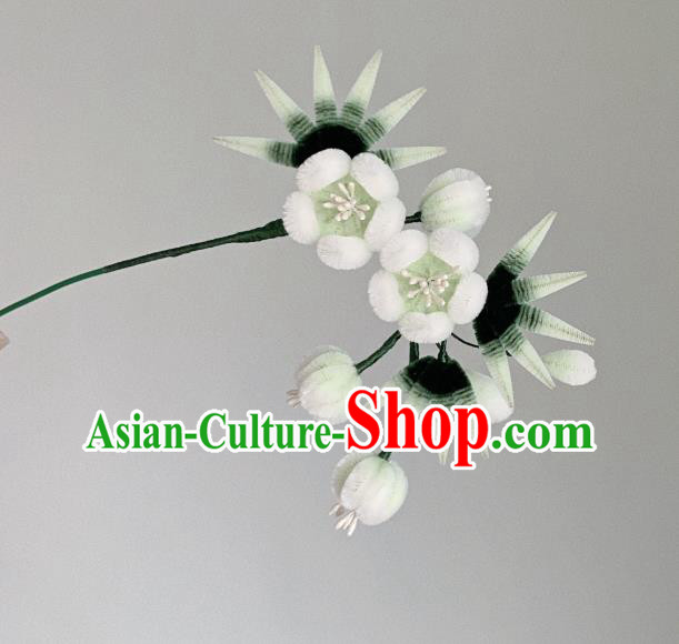 China Classical White Velvet Hairpin Traditional Qing Dynasty Palace Plum Bamboo Hair Stick