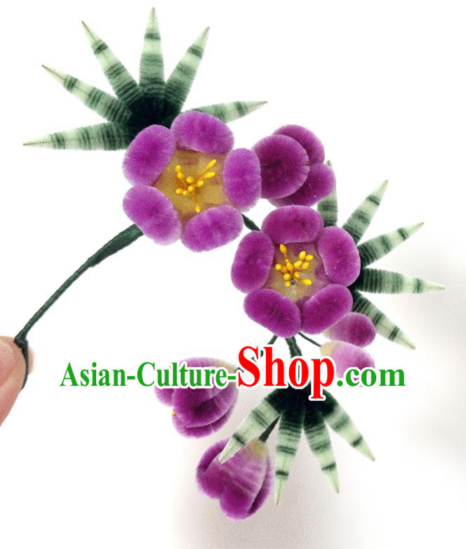 China Traditional Qing Dynasty Palace Plum Bamboo Hair Stick Classical Purple Velvet Hairpin