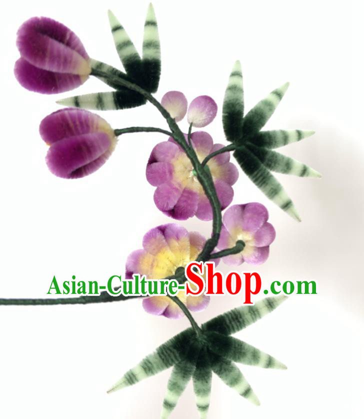 China Traditional Qing Dynasty Palace Plum Bamboo Hair Stick Classical Purple Velvet Hairpin