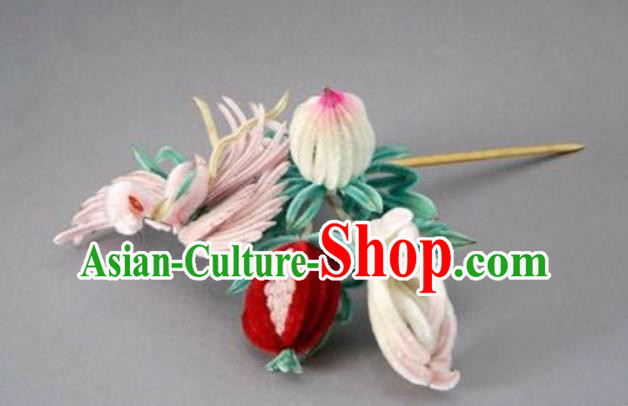 China Classical Velvet Pomegranate Hairpin Ancient Traditional Qing Dynasty Empress Hair Clip