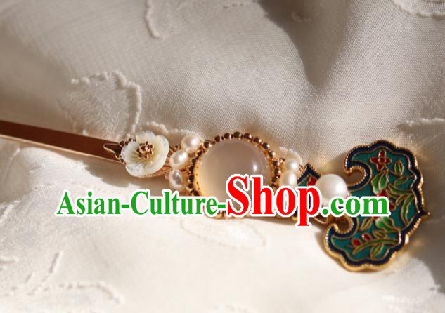 China Traditional Pearls Hairpin Classical Cheongsam Enamel Hair Stick