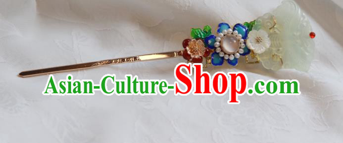 China Traditional Qing Dynasty Jade Butterfly Hairpin Classical Blueing Flower Hair Stick