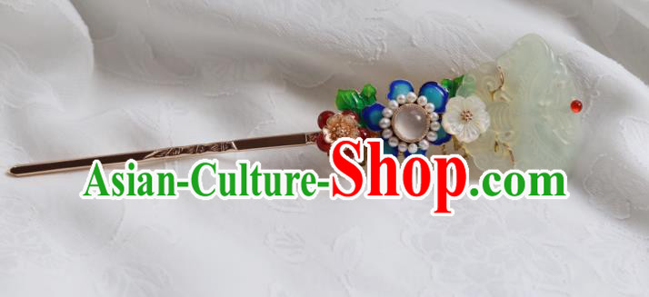 China Traditional Qing Dynasty Jade Butterfly Hairpin Classical Blueing Flower Hair Stick