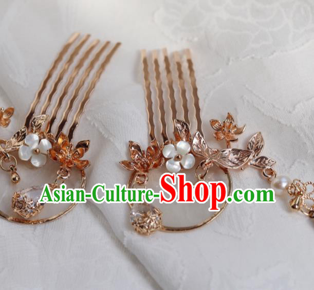 China Classical Golden Tassel Hair Comb Traditional Ming Dynasty Princess Shell Hairpin