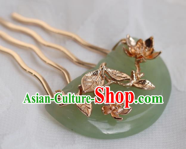 China Traditional Ming Dynasty Princess Jade Hairpin Classical Golden Hair Comb